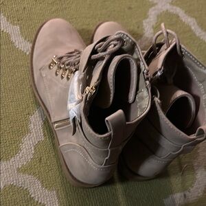 Chic Beige Ankle Boots with Gold Details